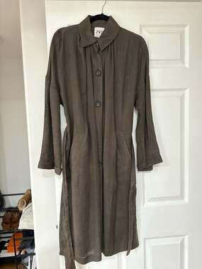 ZARA Olive Green Linen Blend Button-Down Longline Coat Dress